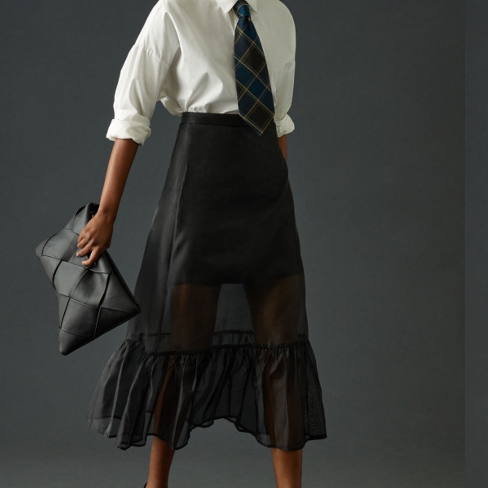 NWT Anthropologie Sheer Black Asymmetrical Skirt